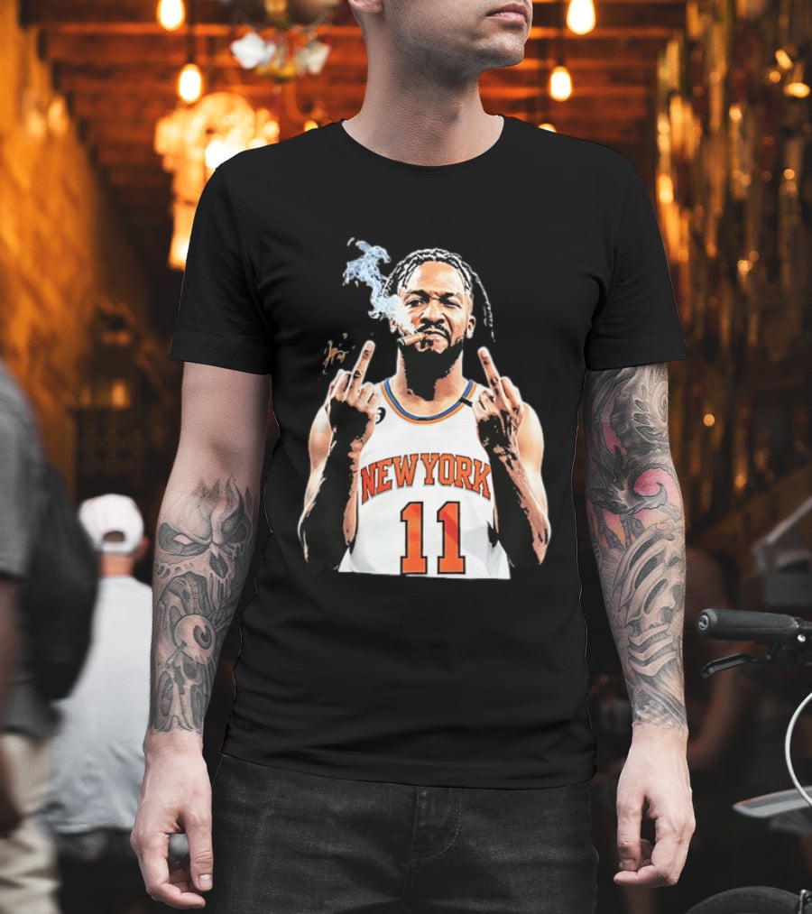 New York Knicks Jalen Brunson 11 Smoking Cigar Middle Finger Pose T-Shirt