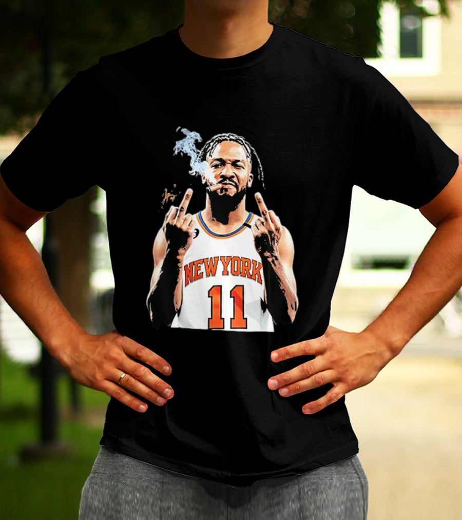 New York Knicks Jalen Brunson 11 Smoking Cigar Middle Finger Pose T-Shirt