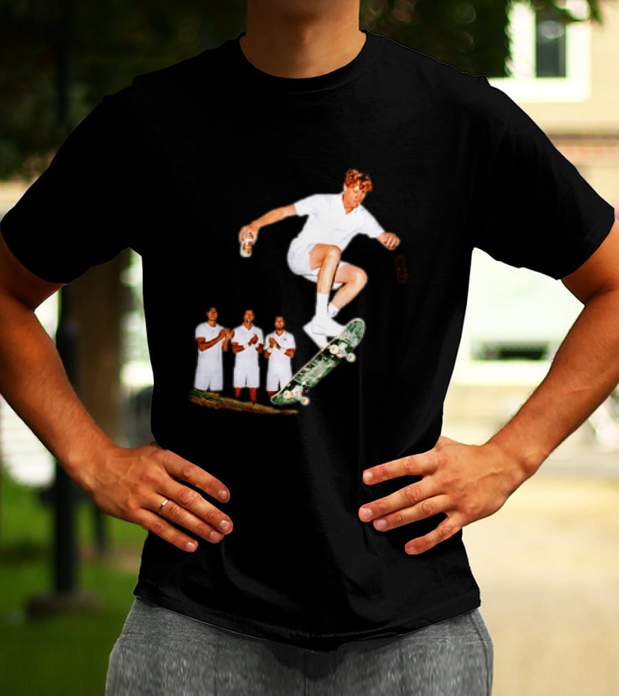 Jannik Sinner Skateboarding Wimbledon Men's Singles Italy 2026 Tennis Champion Jump T-Shirt