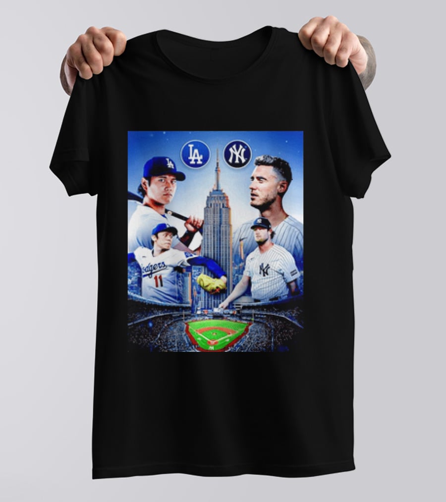 Los Angeles Dodgers Vs New York Yankees Shohei Ohtani Yoshinobu Yamamoto Baseball City Skyline T-Shirt