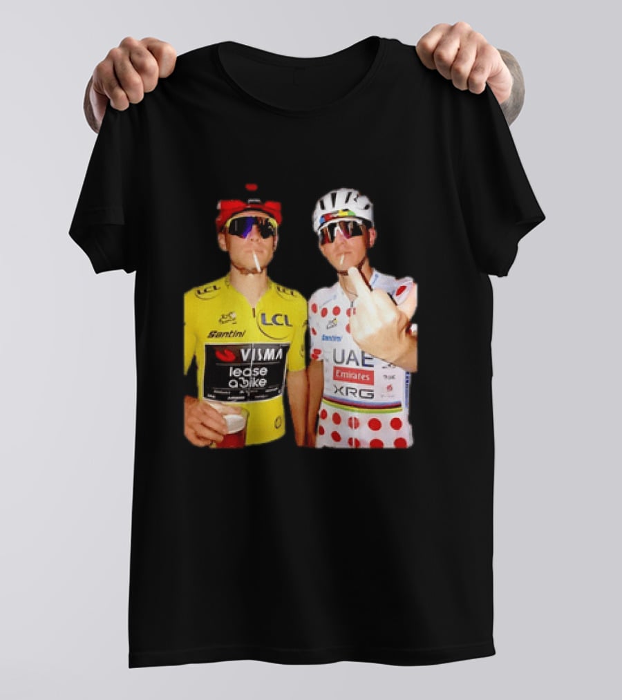 Jonas Vingegaard Tadej Pogačar 2026 Tour De France Visma UAE LCL Santini Emirates XRG Visor Beer Gesture T-Shirt