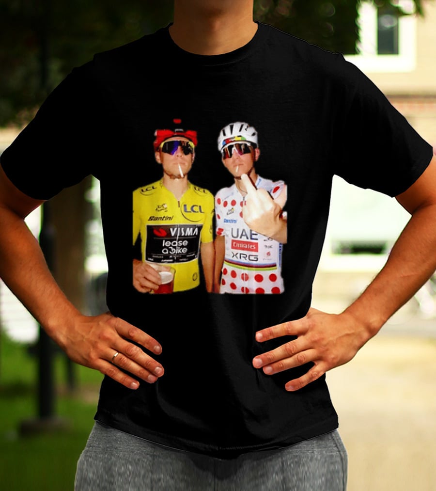 Jonas Vingegaard Tadej Pogačar 2026 Tour De France Visma UAE LCL Santini Emirates XRG Visor Beer Gesture T-Shirt