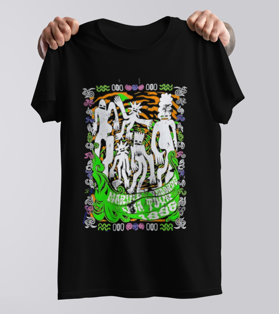 Marine Records 1996 USA Tour Alternative Rock Silhouette Art Psychedelic T-Shirt
