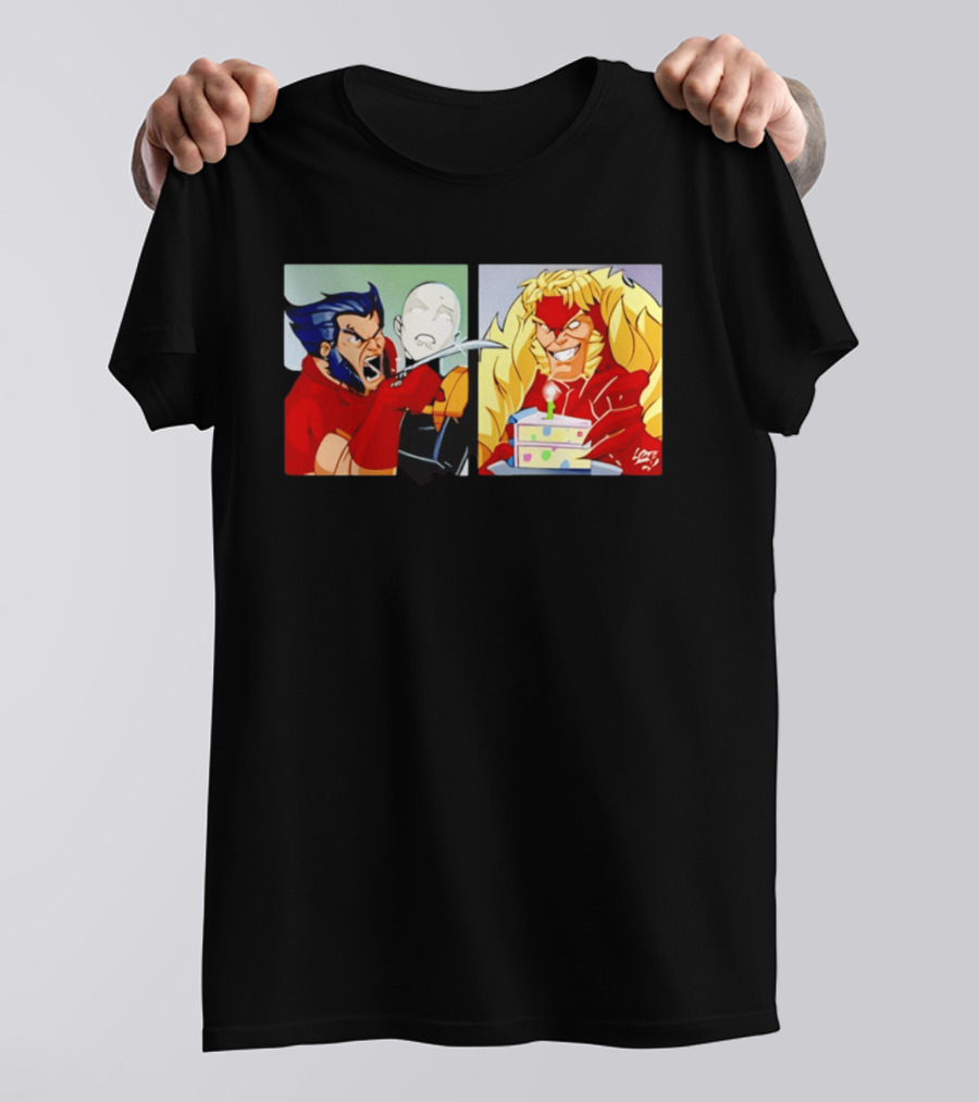 Wolverine And Morph Shouting At Sabretooth Birthday Cake Meme T-Shirt