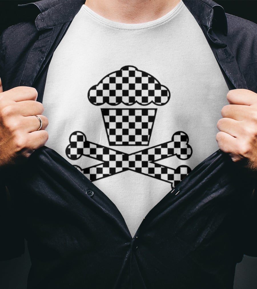 Checkered Cupcake Skull And Crossbones T-Shirt