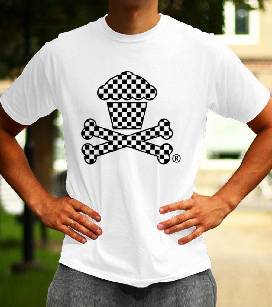Checkered Cupcake Skull And Crossbones T-Shirt