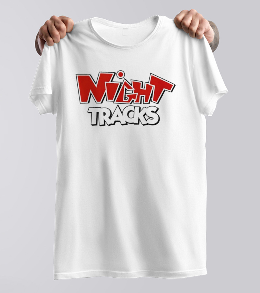 Night Tracks Retro Cartoon Style Bold Red And Black T-Shirt