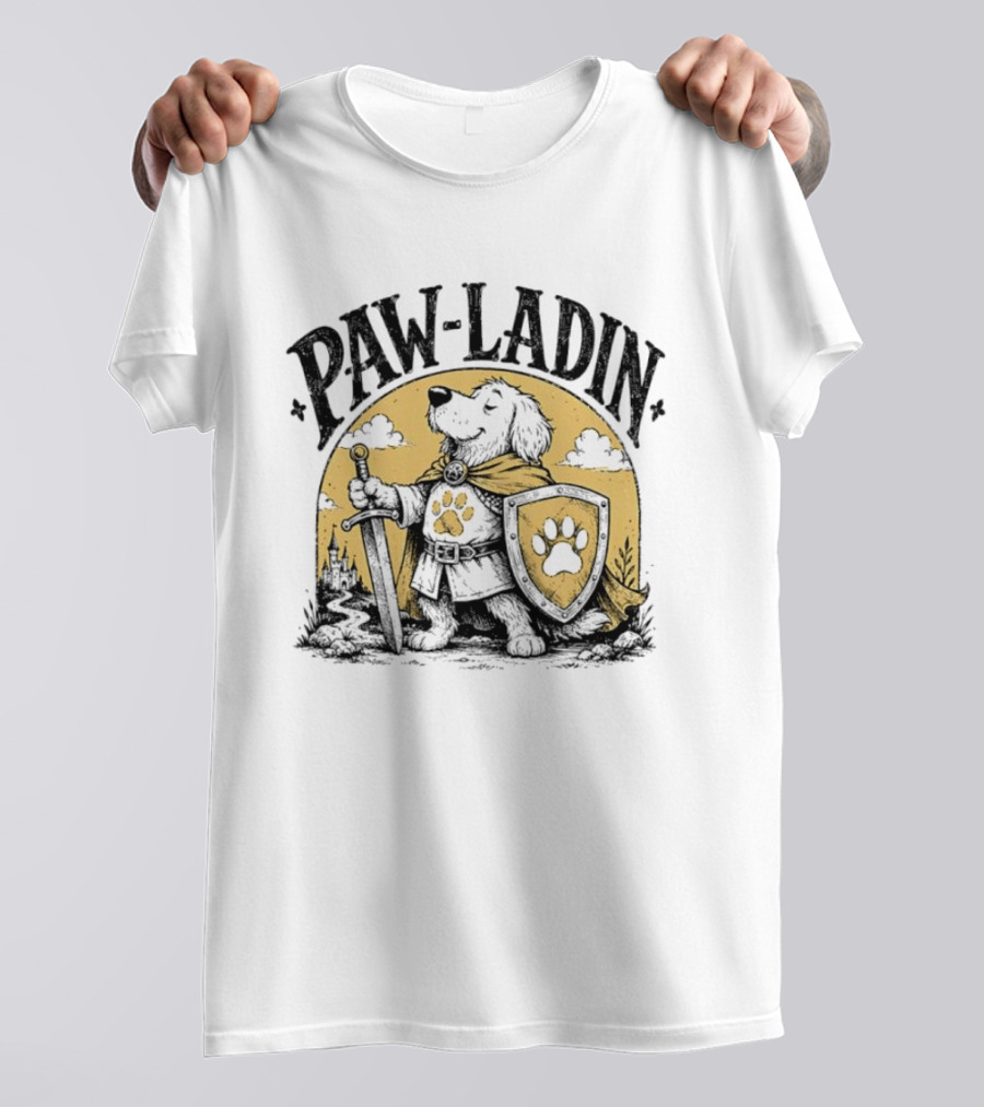 Paw Ladin Knight Dog Sword Shield Fantasy Adventure T-Shirt