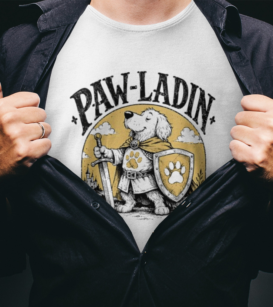 Paw Ladin Knight Dog Sword Shield Fantasy Adventure T-Shirt
