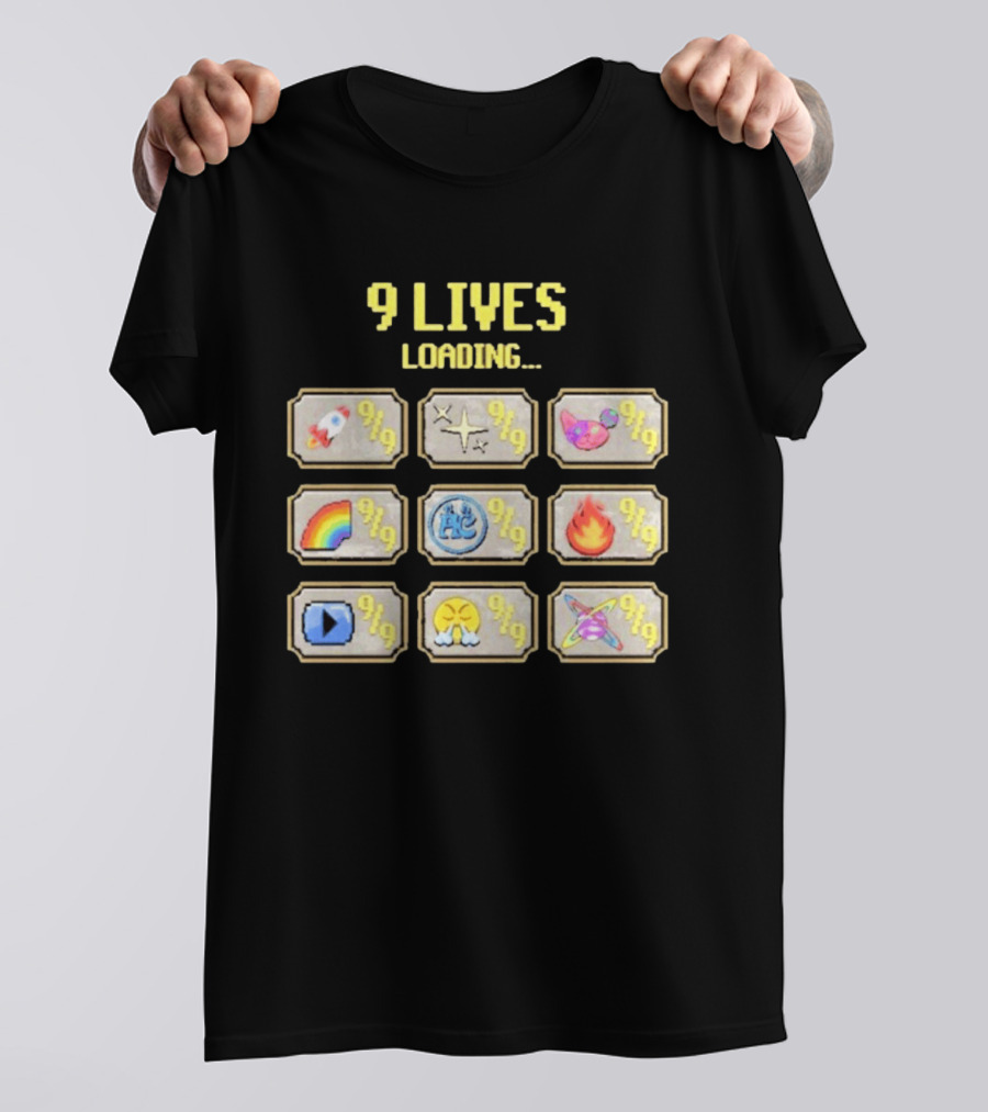 9 Lives Loading Rocket Cat Rainbow Fire Emoji Symbols Cvtscape Alleycvt T-Shirt
