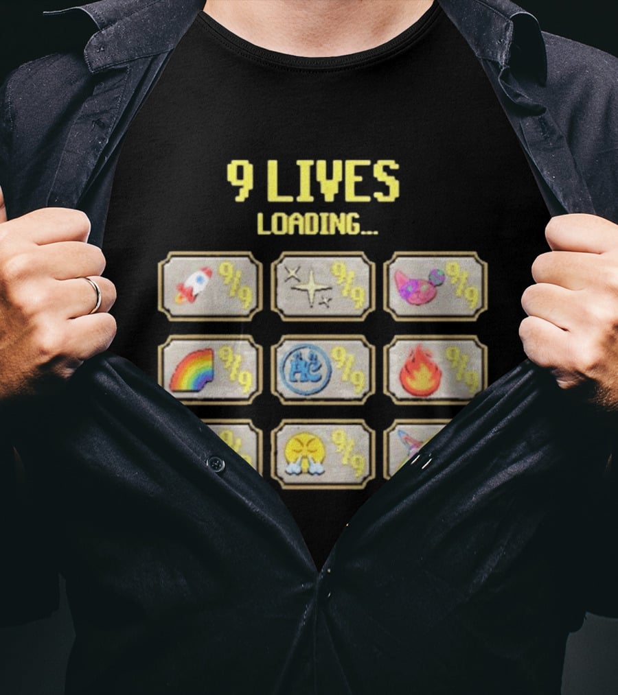 9 Lives Loading Rocket Cat Rainbow Fire Emoji Symbols Cvtscape Alleycvt T-Shirt