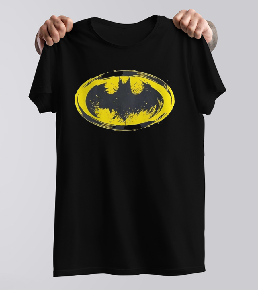 Batman Distressed Yellow Oval T-Shirt