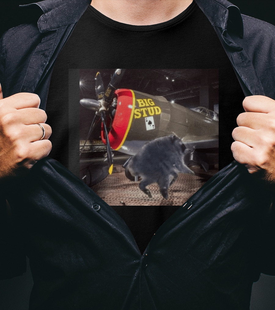 BIG STUD Aircraft With Jimothy The Raccoon And Chonk Showdown T-Shirt