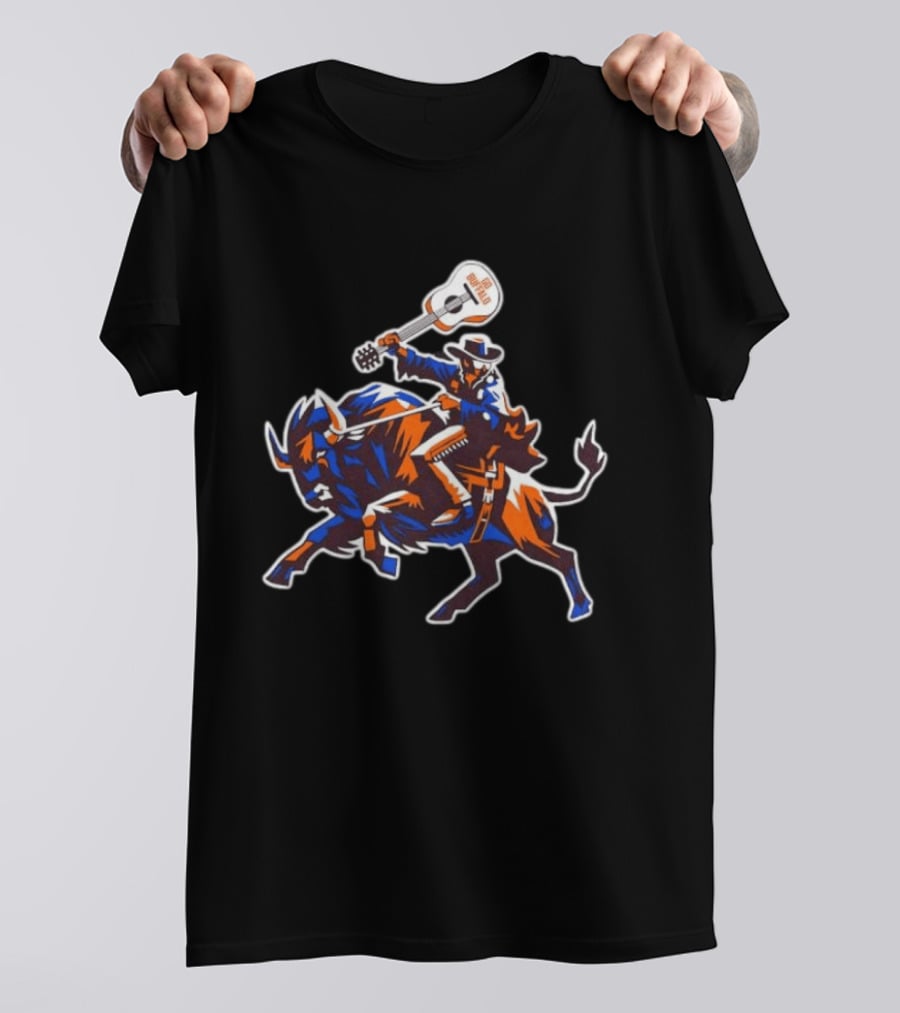 Lacrosse Go Buffalo Cowboy Riding Guitar Wielding Bull T-Shirt