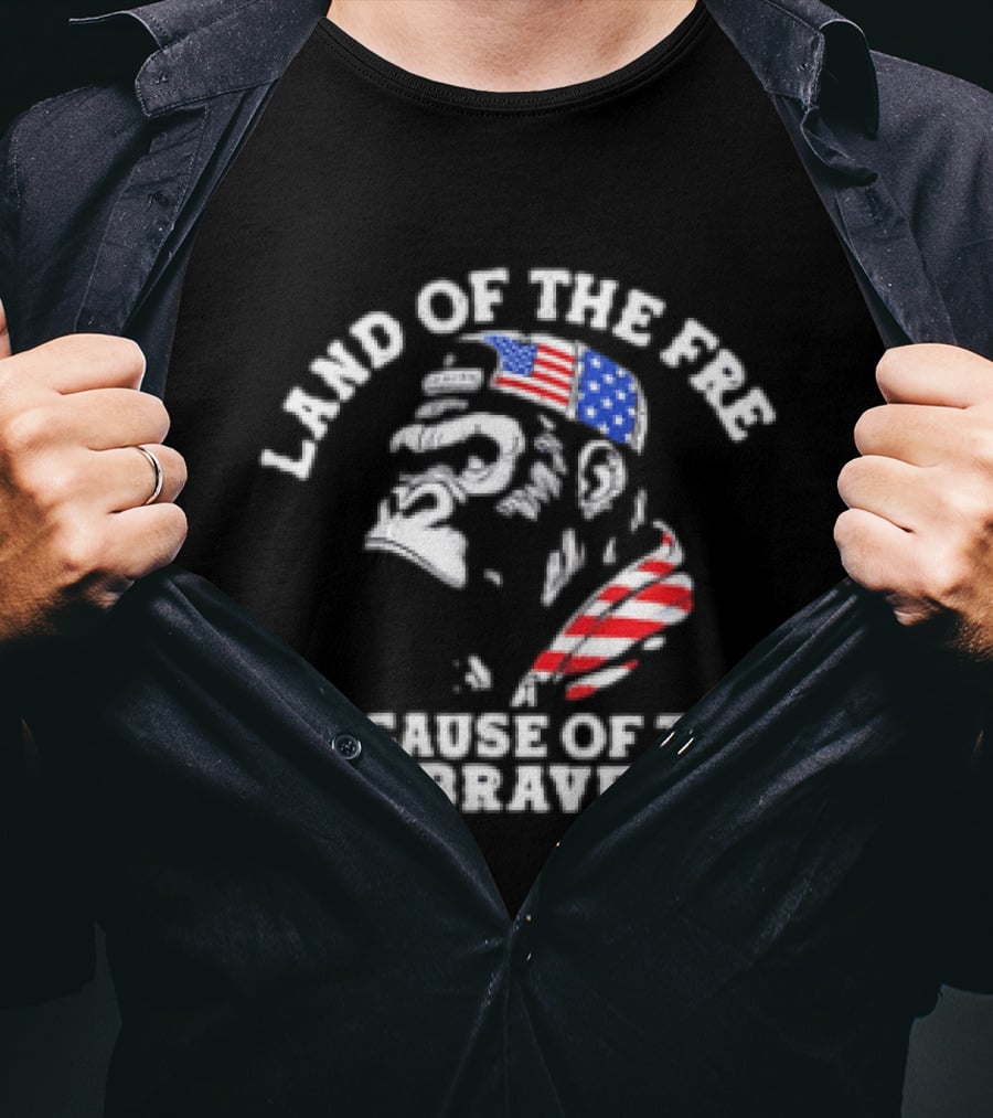 Land Of The Free Because Of The Brave Patriotic Monkey USA Flag T-Shirt