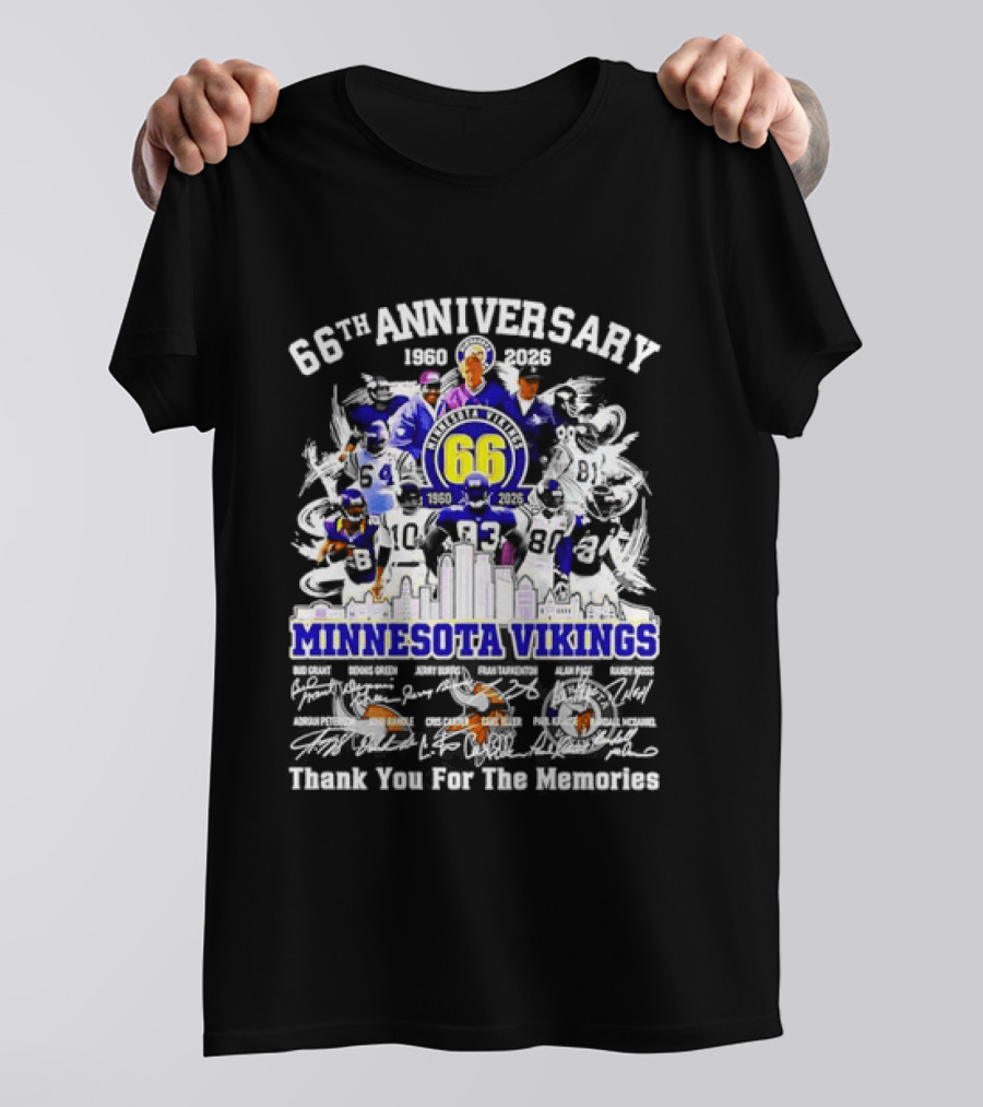 Minnesota Vikings 66th Anniversary 1960 2026 Legends Collage Thank You For The Memories T-Shirt