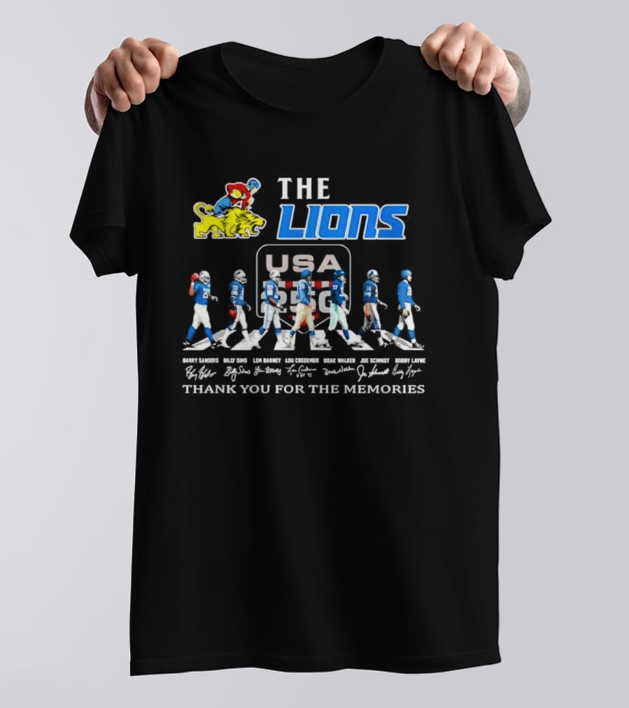 The Lions Legends USA Tour Barry Sanders Billy Sims Lem Barney Lou Creekmur Doak Walker Joe Schmidt Bobby Layne Thank You For The Memories T-Shirt