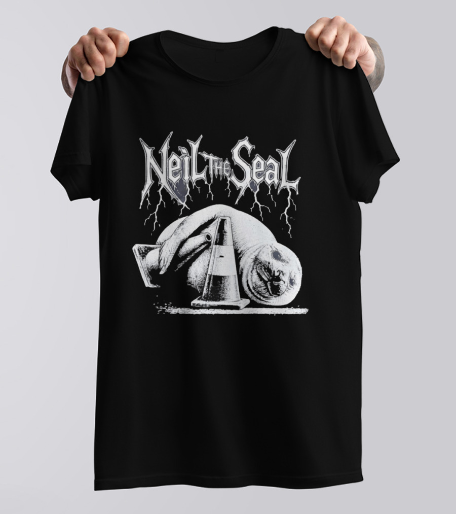 Neil The Seal Heavy Metal Gothic Animal 2026 With Traffic Cone Electric Guitar T-Shirt