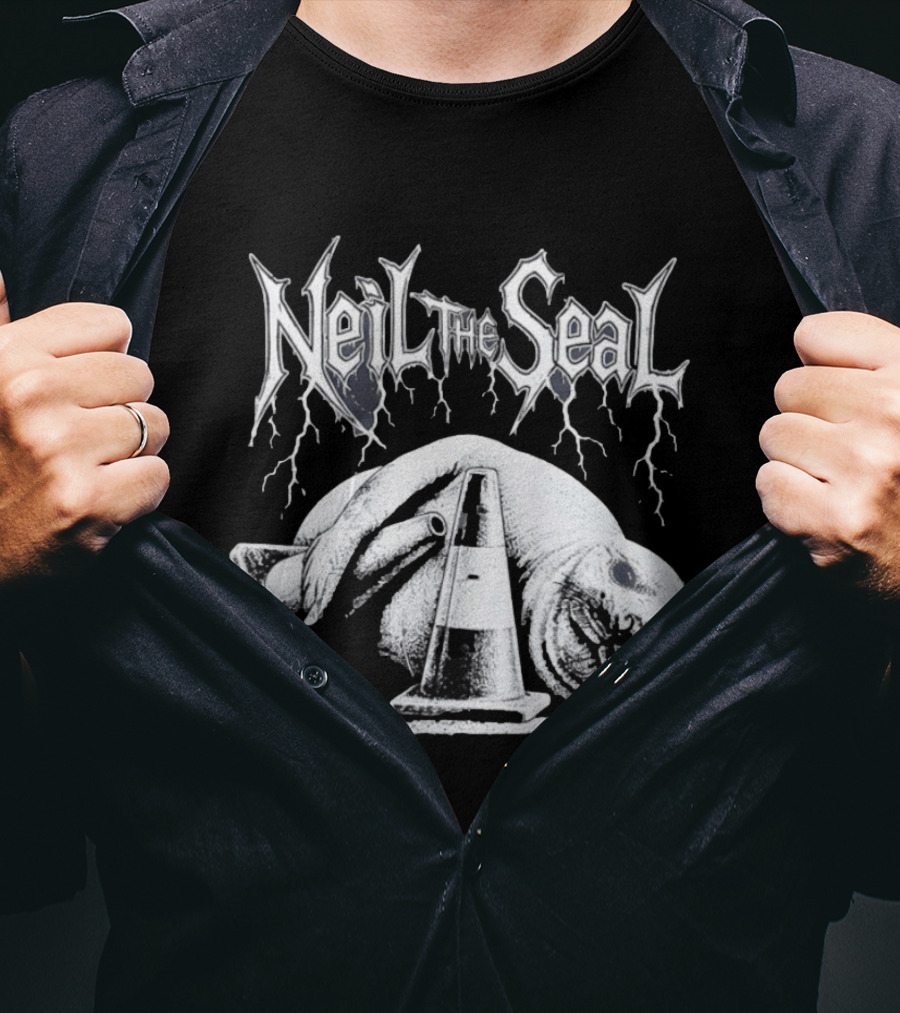 Neil The Seal Heavy Metal Gothic Animal 2026 With Traffic Cone Electric Guitar T-Shirt