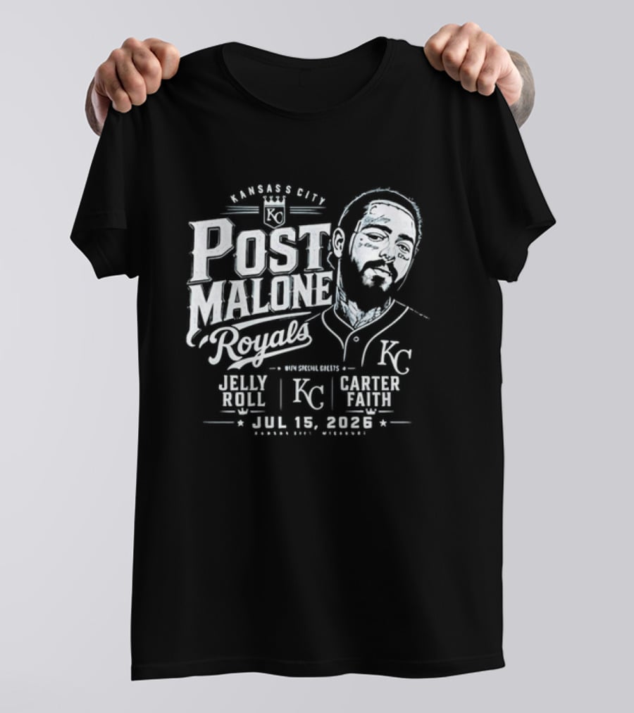 Post Malone Kansas City Royals Concert Jelly Roll Carter Faith KC 2023 T-Shirt