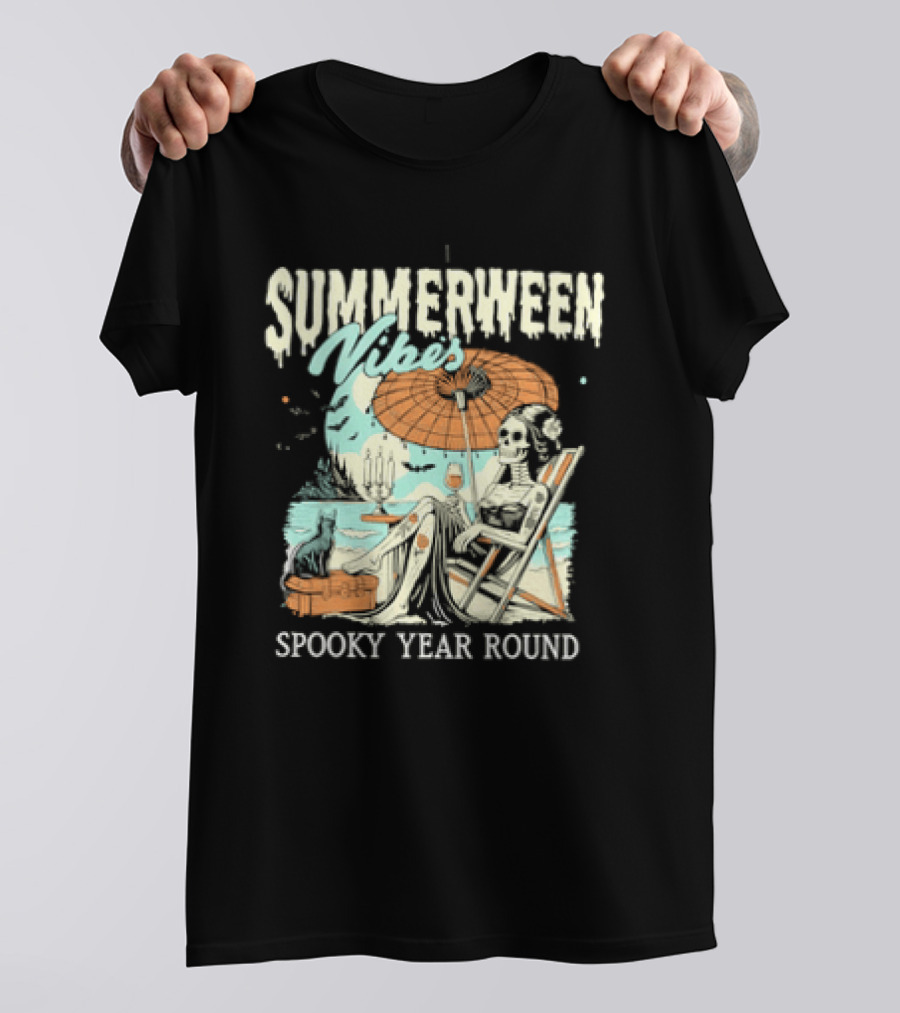 Summerween Vibes Skeleton Spooky Year Round T-Shirt