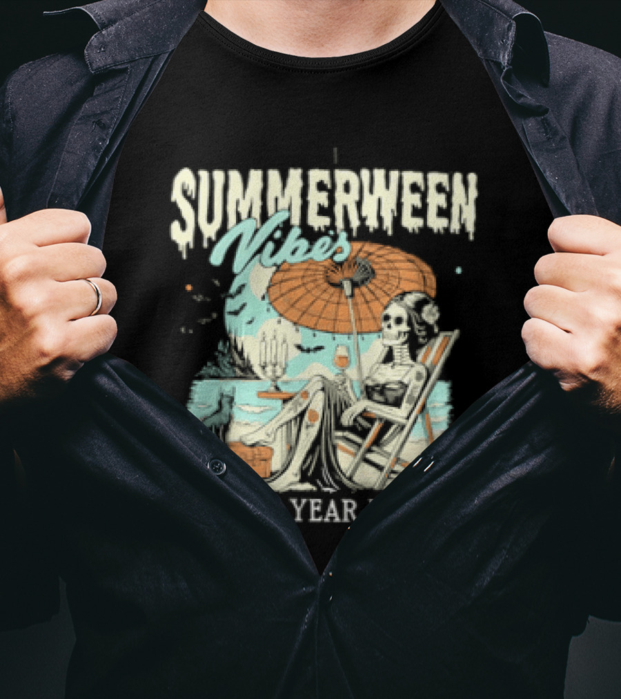 Summerween Vibes Skeleton Spooky Year Round T-Shirt