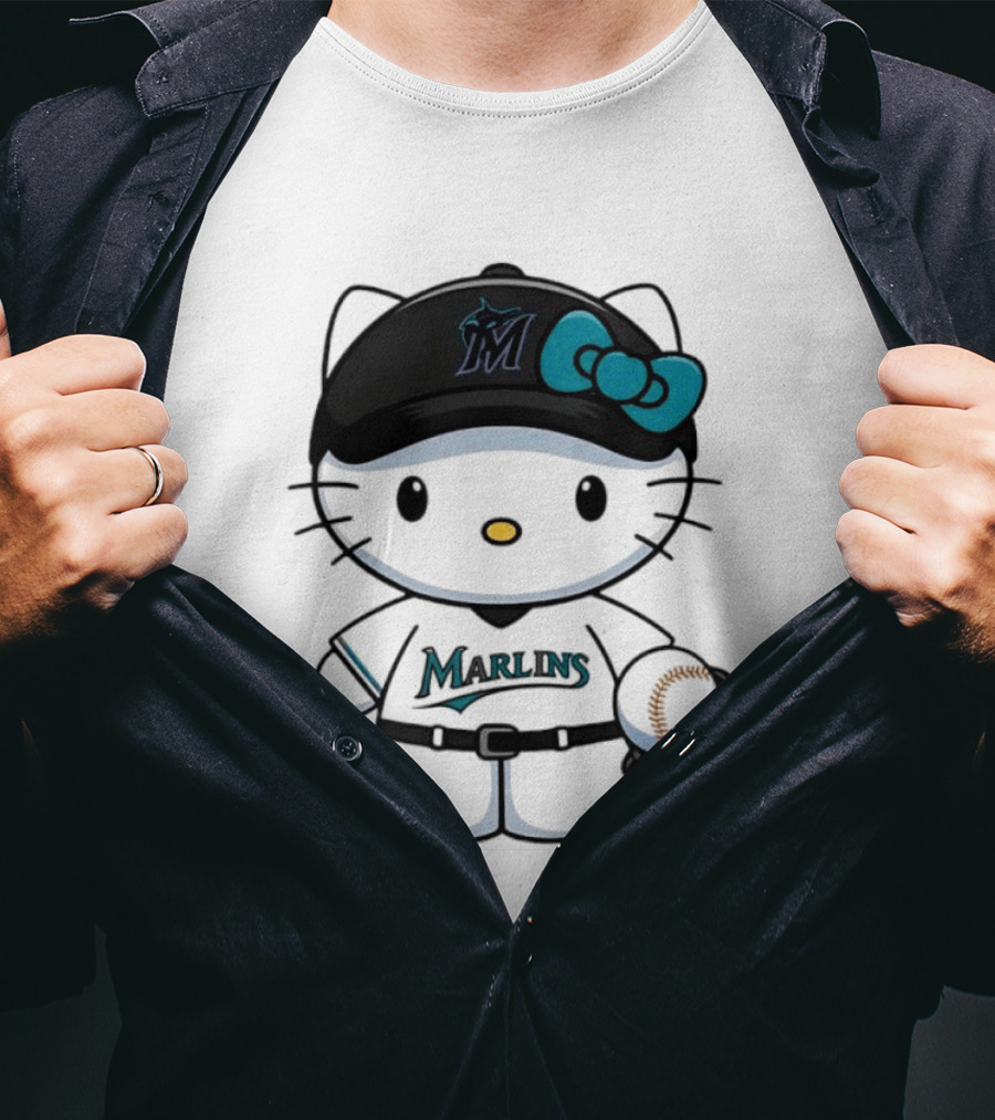 Hello Kitty Miami Marlins MLB Baseball Fan Merchandise T-Shirt