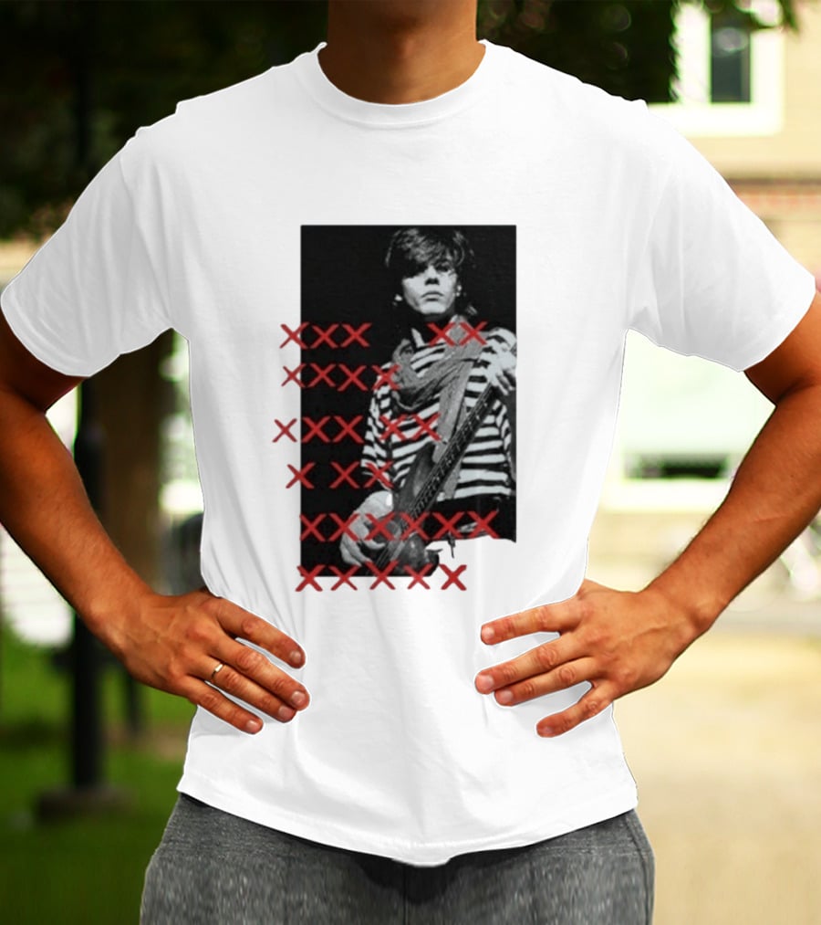 John Taylor X Punk Masters Striped Bass Guitar Image Red XXX Marks T-Shirt