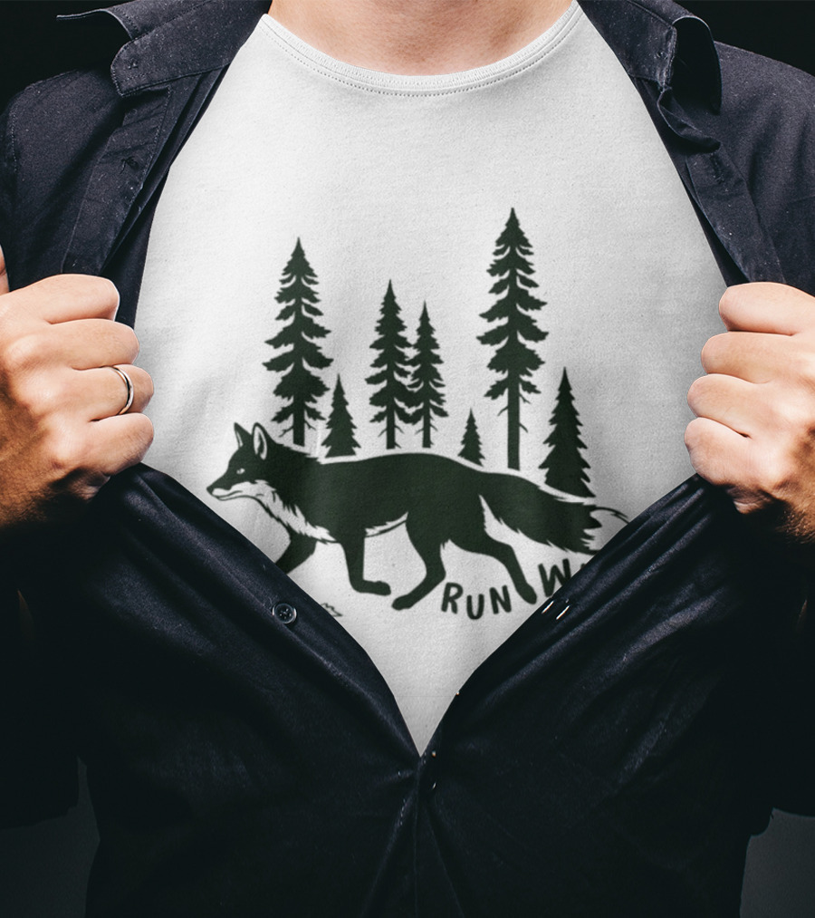 Run Wild Audubon 2026 Fundraiser Fox And Pine Trees T-Shirt