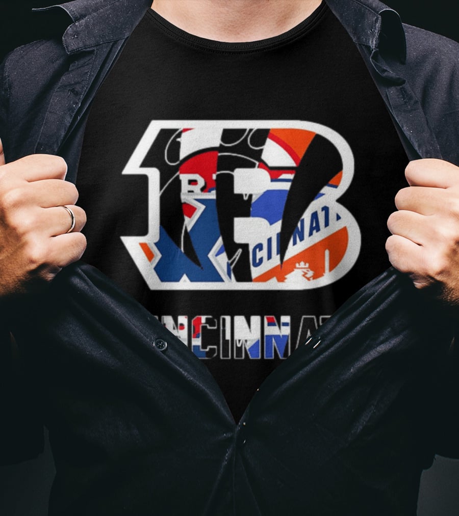 Cincinnati Bengals Reds Bearcats FC Musketeers Sports Logo Mashup T-Shirt