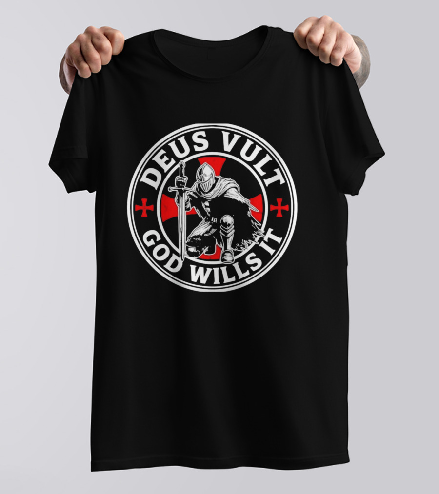 Deus Vult God Wills It Kneeling Knight With Red Cross T-Shirt