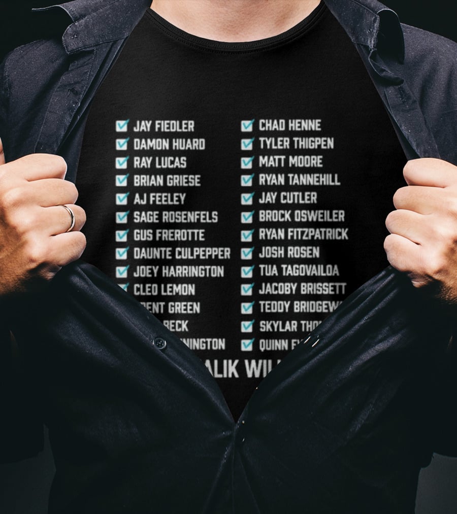 Know Your History Dolphins Starting Quarterbacks Since Marino Checklisted T-Shirt