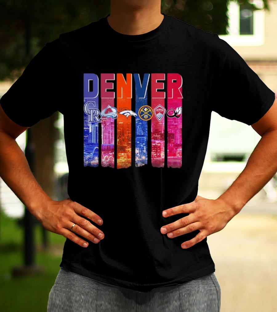Denver Broncos Nuggets Rockies Avalanche Rapids Pioneers Skyline T-Shirt