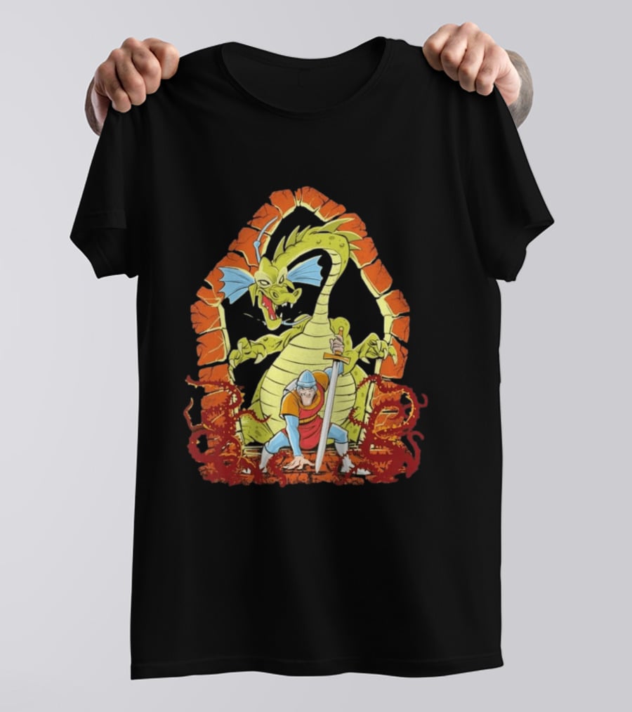 Dragons And Knights Brave Warrior Confronts Fearsome Beast In Epic Battle Scene T-Shirt