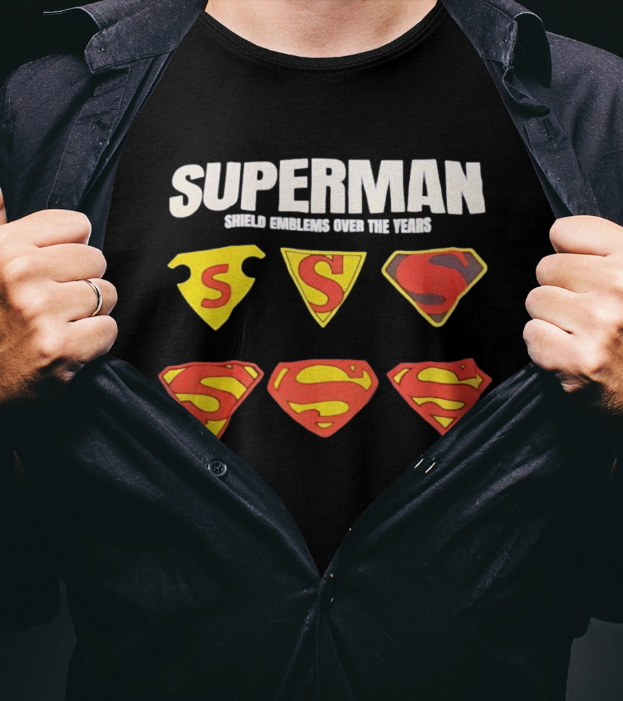 Superman Shield Emblems Over The Years Evolution 1938 To 1977 T-Shirt