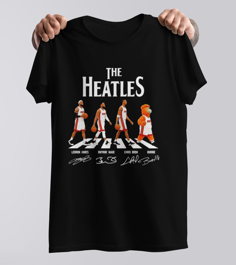 The Heatles Miami Heat Abbey Road LeBron James Dwyane Wade Chris Bosh Burnie NBA Legends T-Shirt