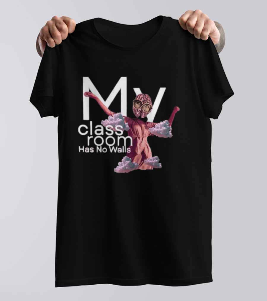 My Classroom Has No Walls Surreal Retro Brain Head Clouds T-Shirt