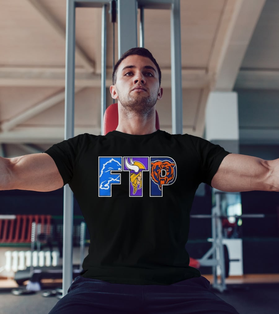 FTP Detroit Lions Minnesota Vikings Chicago Bears Logos T-Shirt