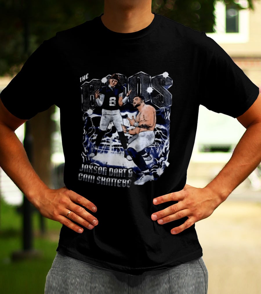 The Bros Jaxson Dart Cam Skattebo New York Giants Football Lightning T-Shirt