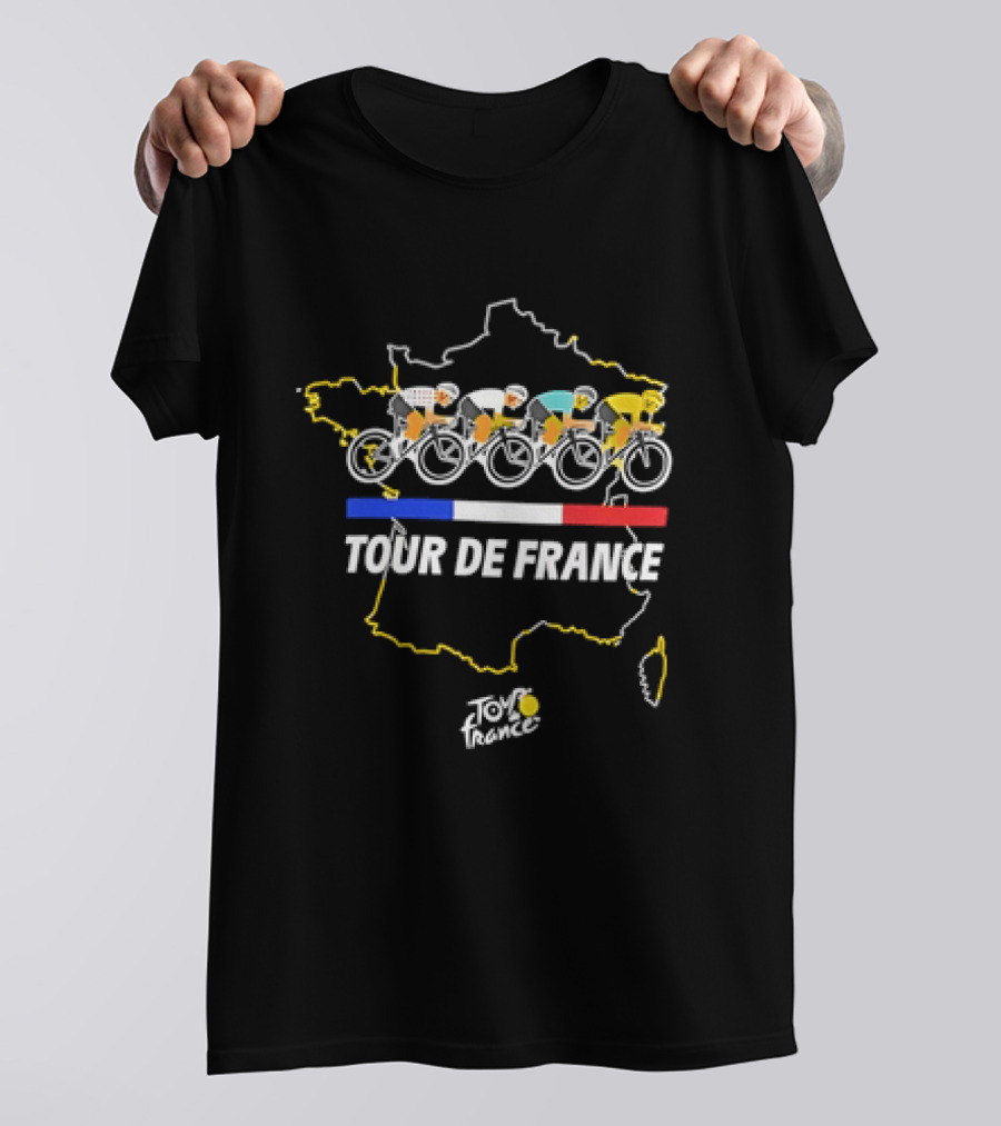 Tour De France Cyclists Racing Over Map Of France T-Shirt
