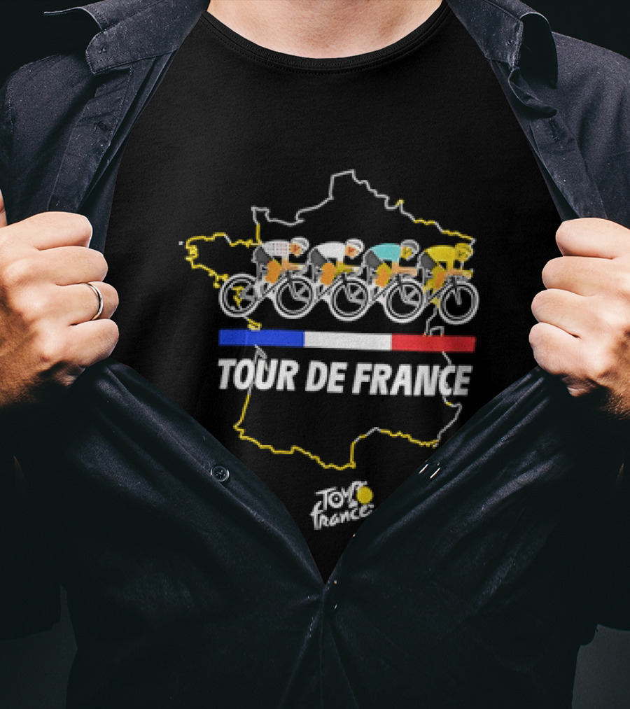 Tour De France Cyclists Racing Over Map Of France T-Shirt