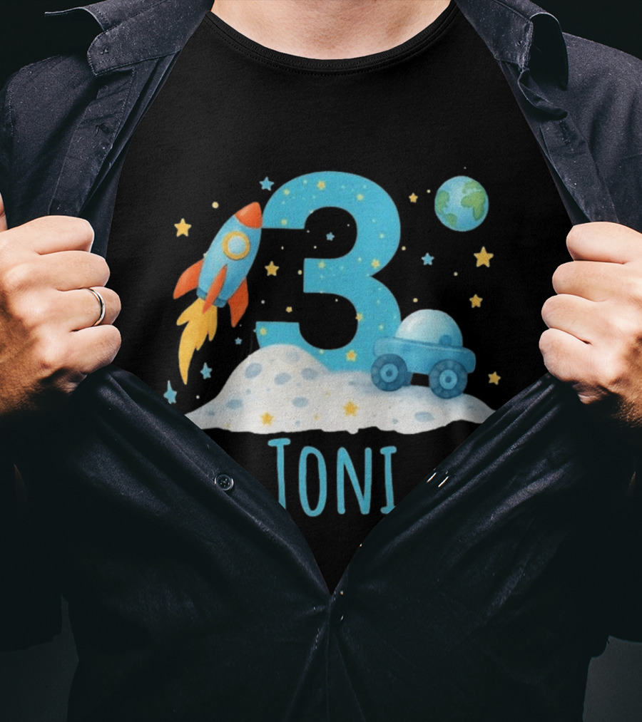 3rd Birthday Space Rocket Planet Personalized Toni T-Shirt