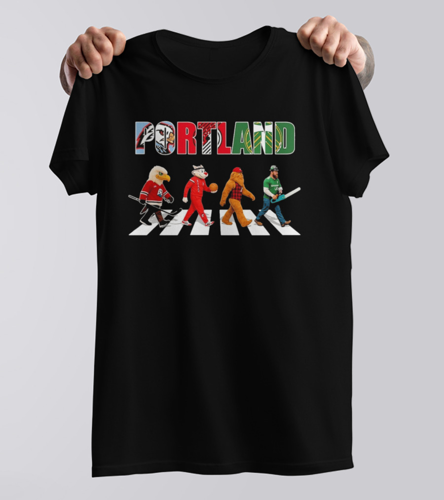 Portland City Pride Sports Abbey Road Theme Featuring Iconic Mascots T-Shirt