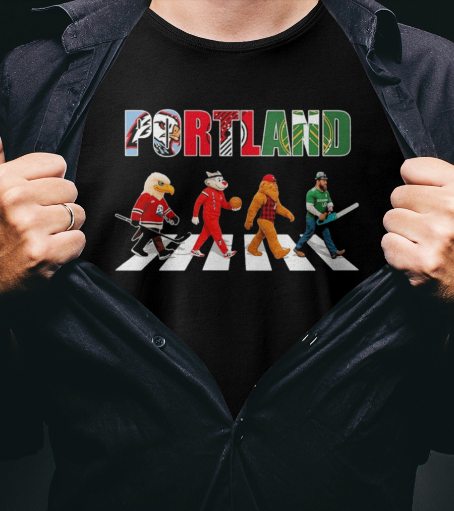 Portland City Pride Sports Abbey Road Theme Featuring Iconic Mascots T-Shirt