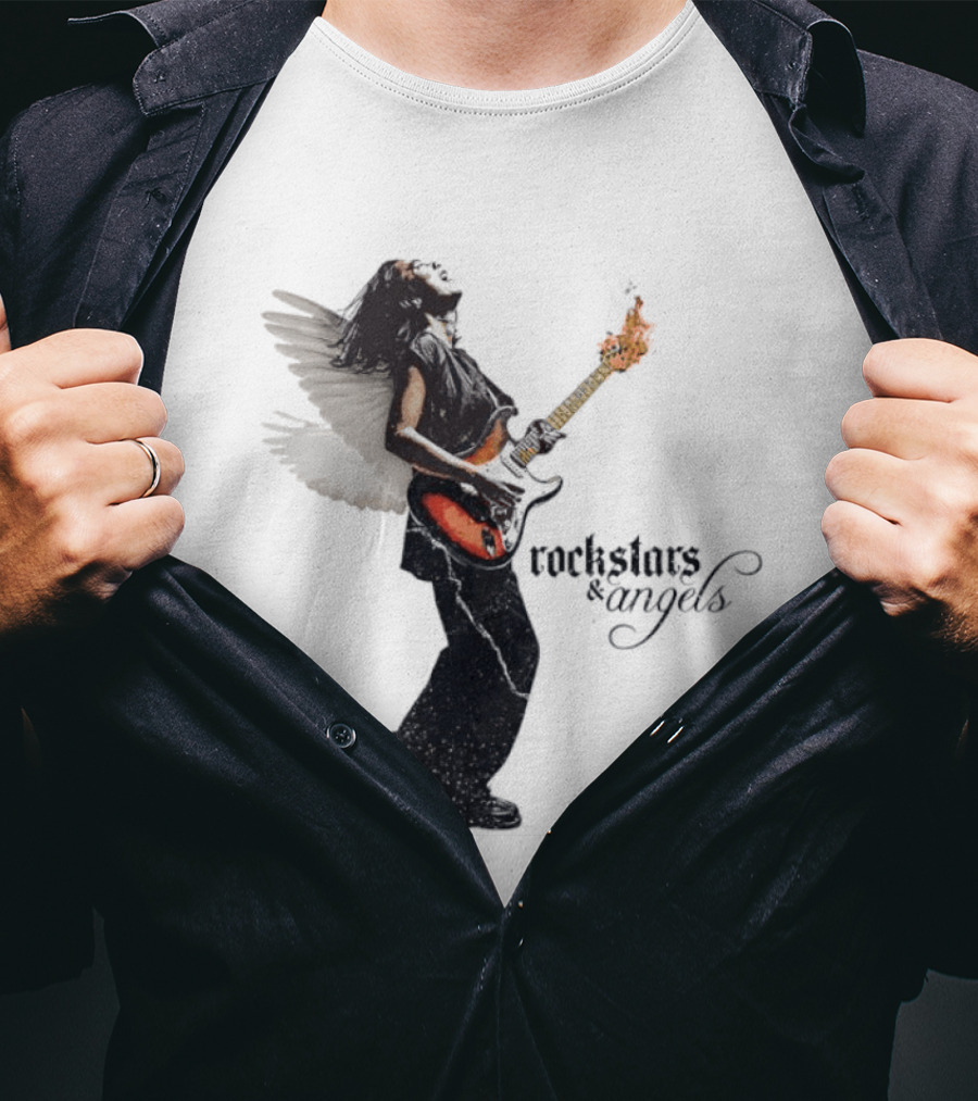 Angel Guitarist With Fiery Rockstars And Angels T-Shirt