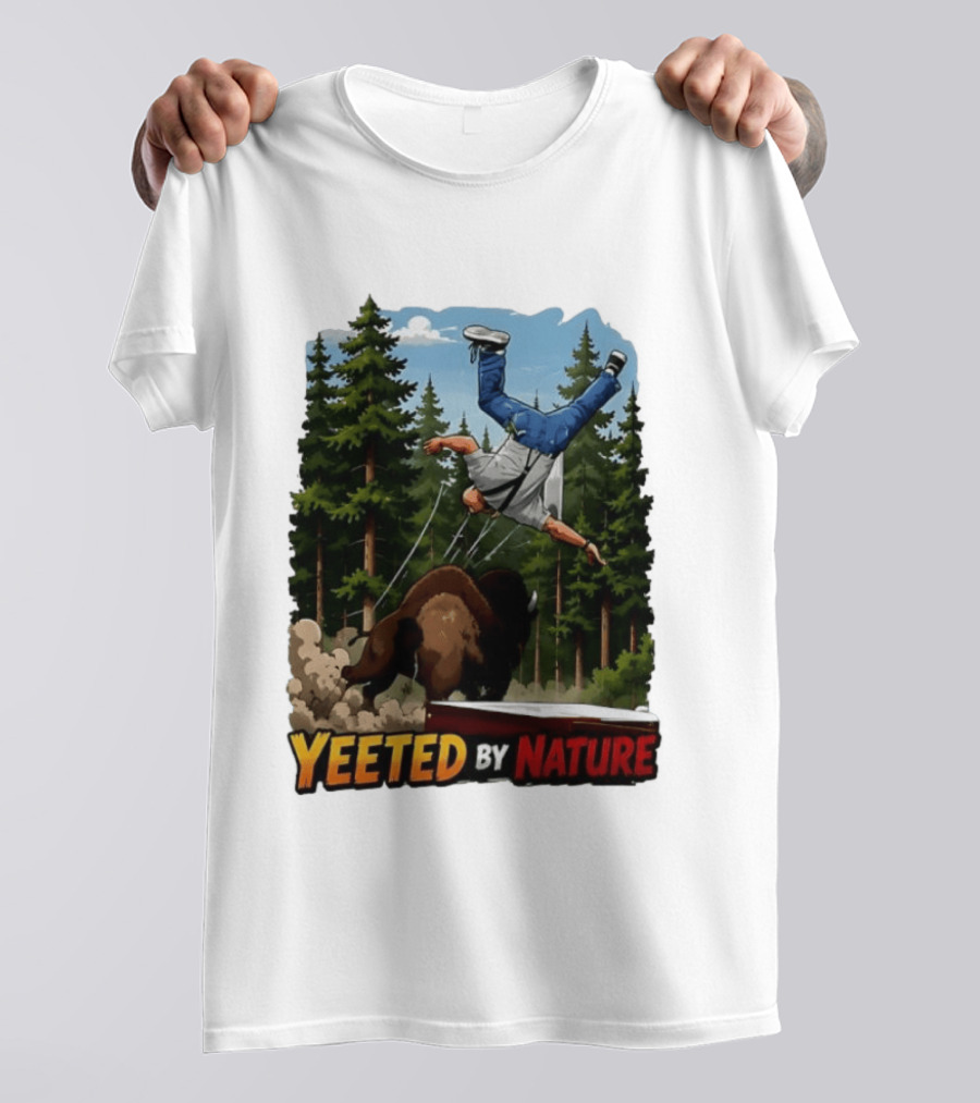Bison Tossing Tourist Adventure Yeeted By Nature Comedy T-Shirt