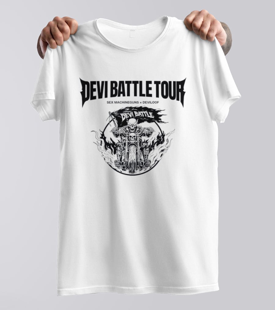 Devi Battle Tour Sex Machineguns X Deviloof Skull Motorcycle T-Shirt