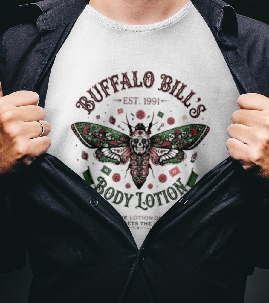 Buffalo Bill's Body Lotion Est. 1991 Silence Of The Lambs Mexican Flag Moth T-Shirt