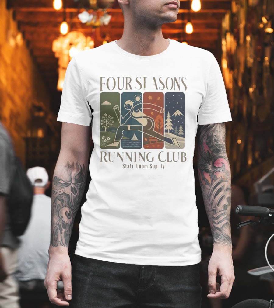 Staticloom Supply Four Seasons Running Club Vintage Seasonal Outdoor Jogging T-Shirt