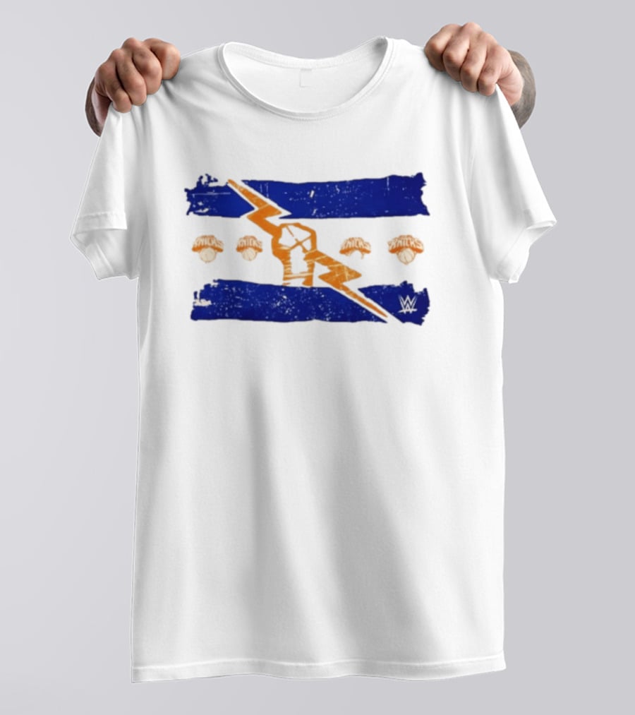 New York Knicks WWE Best In The World Distressed Blue Lightning Bolt Knicks Basketball T-Shirt